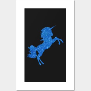 Bright Blue Faux Glitter Unicorn Posters and Art